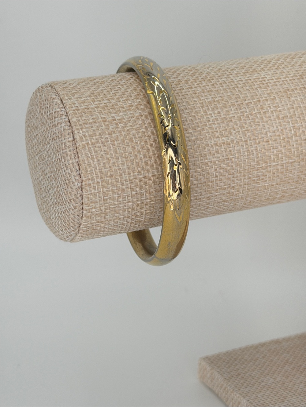 Gold Floral Engraved Bangle Bracelet with Expandable Opening- Women's Jewelry
